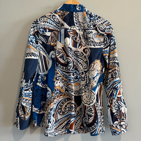 Chico’s Colorful Paisley Floral Button-Up Shirt Office Work Light Sz 2 L/12 - Picture 3 of 6